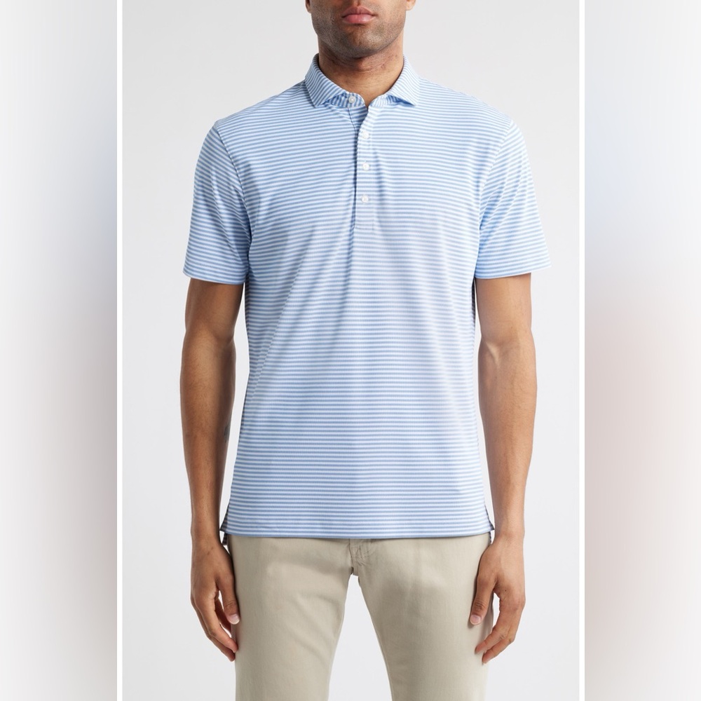 NWT Johnnie-O Stetsons Stripe Performance Jersey Polo in Palisades Blue